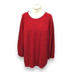 Avenue Sweater Collection Women’s Oversized Chunky Cable Knit Sweater Red 26/28